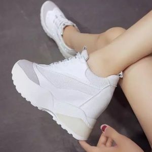 Wedge platform white sneakers